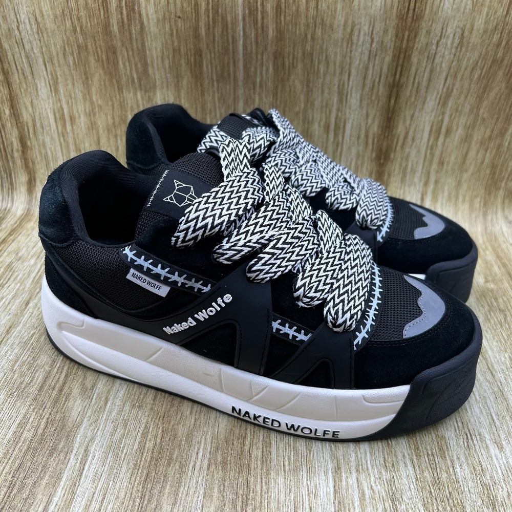 Naked Wolfe Slide Sneakers Men's Size 12 EU 45 Black White Platform Chunky Suede